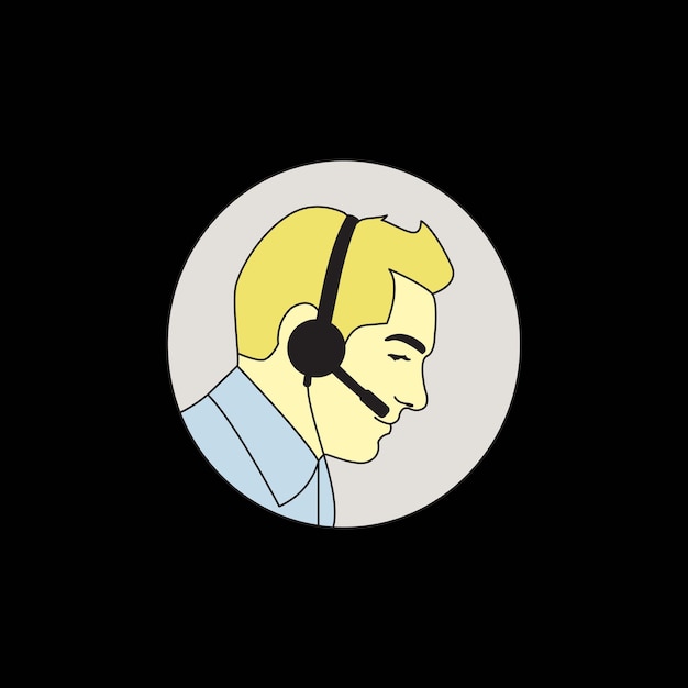 mannelijke klantenservice met hoofdtelefoon full colour op de zwarte achtergrond
