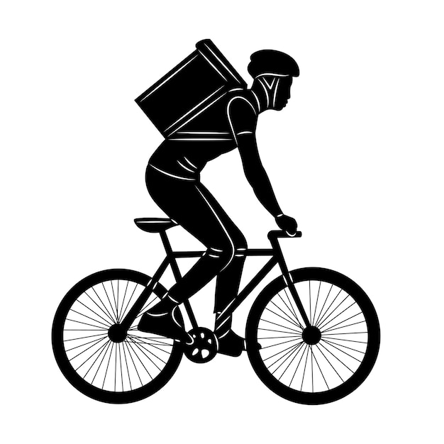 Vector mannelijke koerier rijdt een fiets silhouet op een witte achtergrond vector