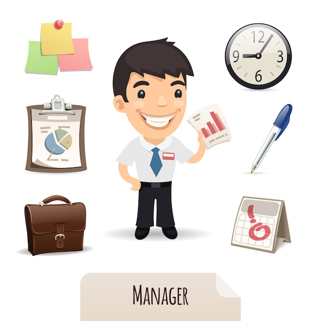 Mannelijke manager icons set