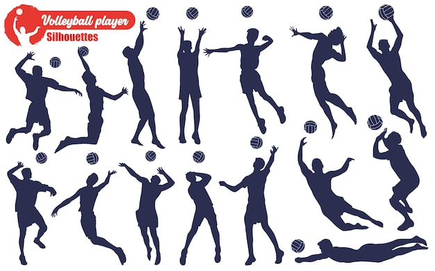 Mannelijke volleyballer silhouetten vectorillustratie