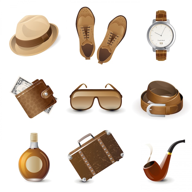 Mannen accessoires icon set