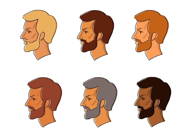 Mannen avatars met stijlvolle kapsels en baarden vector iconen Profiel portretten van knappe mannen