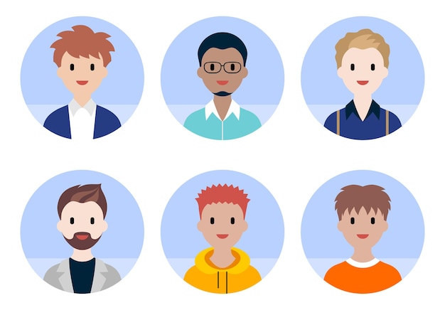 Mannen avatars platte sticker set