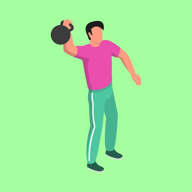 Vector mannen die kettlebell spelen