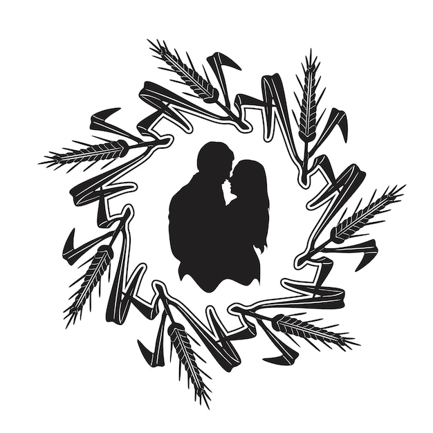 Mannen en meisjesliefde in abstract frame met met de hand gemaakt silhouet van tarwe