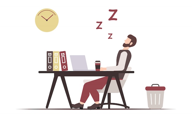 Mannen moe van het werken om te slapen op kantoor