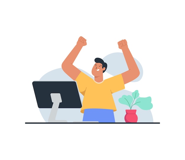 mannen zijn blij op het werk of succesconcept voor bestemmingspagina