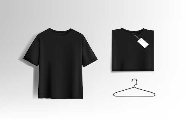 Mannen zwart T-shirt Realistische mockup T-shirt met korte mouwen sjabloon op de achtergrond