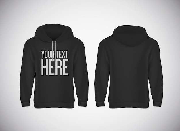 Mannen zwarte hoddy. Realistisch mockup met merktekst voor reclame. Hoody sjabloon met lange mouwen op de achtergrond.