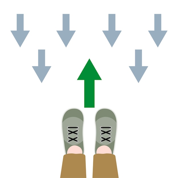 Mannenschoenen en pijl in de tegenovergestelde richting eps 10