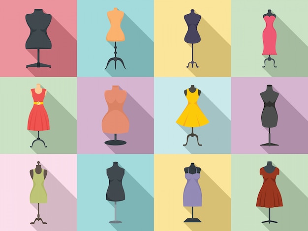 Mannequin icons set, flat style