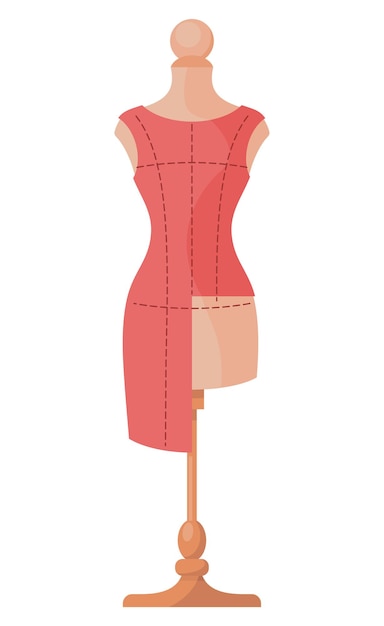 Vector mannequin with unfinished dress with dotted line