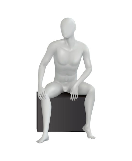 Vector mannequins realistic composition with isolated image of sitting dummy male body vector illustration