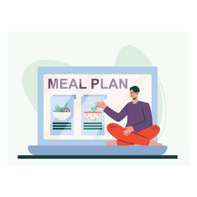 Mannetje zit op laptop en leest op website over maaltijdplan