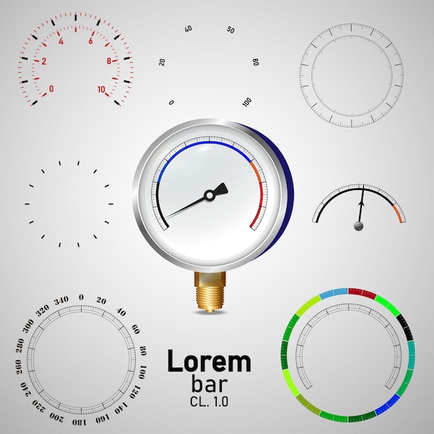 Vector manometer analog instrument gauge with scale mockup