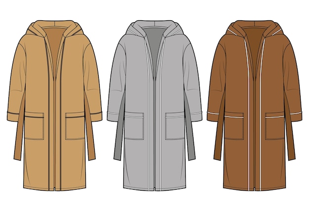 Vector mans bathrobe with hood different colors