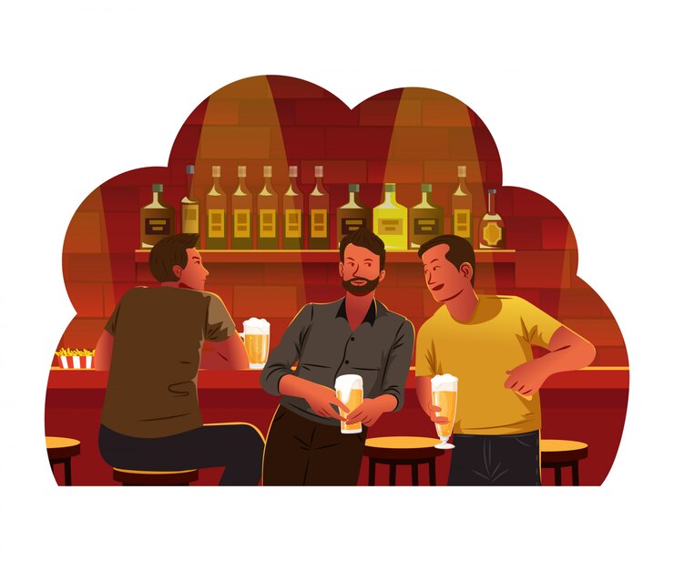 Mans drink beer in the bar