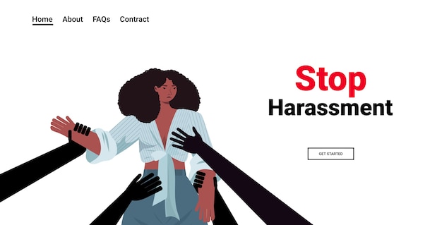 ベクトル アフリカ系アメリカ人の女性に触れる男の手は嫌がらせを停止し、性的暴力の概念の肖像画を乱用しません