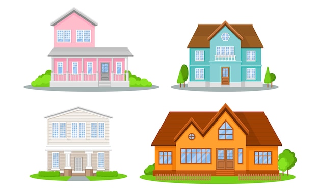Vector mansions set contemporary colourful buildings vector illustrated concepts collection of living properties isolated on white background