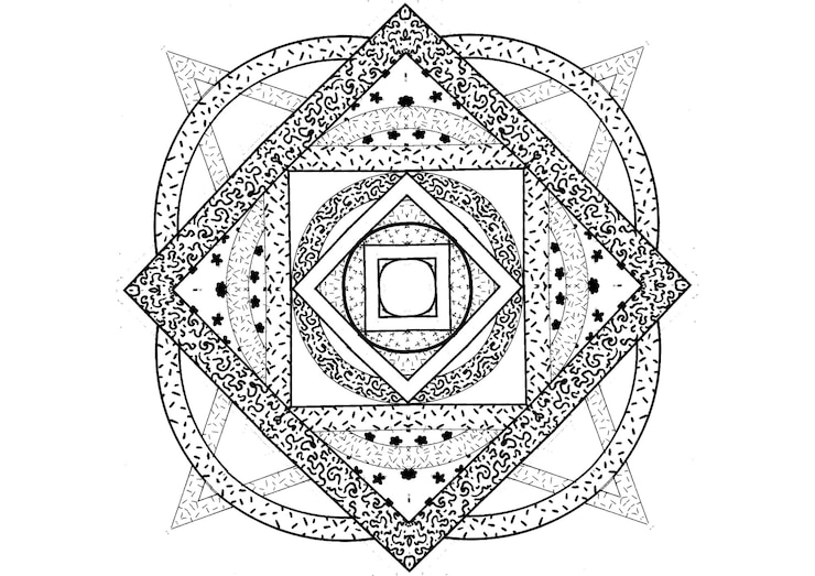 Vector mantra mandala, the meditation art for adults to coloring drawing with hands by art by uncle 007
