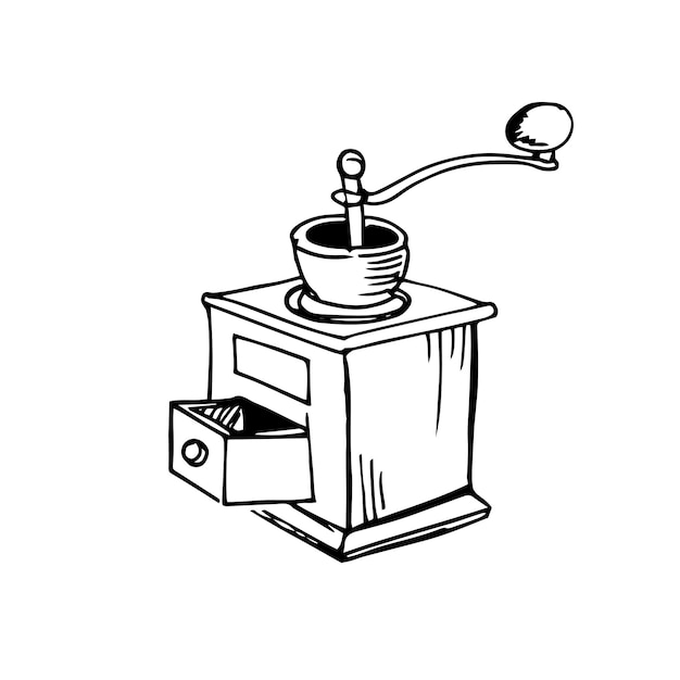 Manual coffee grinder thin black lines on a white background Vector