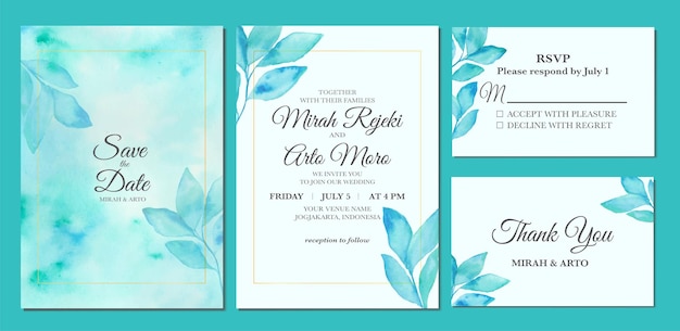 Manual painted of aesthetic leaves watercolor as wedding invitation.