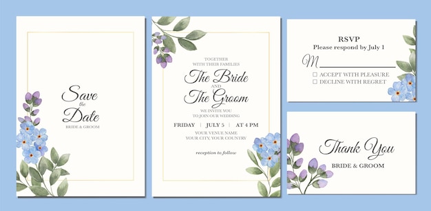 結婚式の招待状として忘れられない花の水彩画のマニュアル塗装。