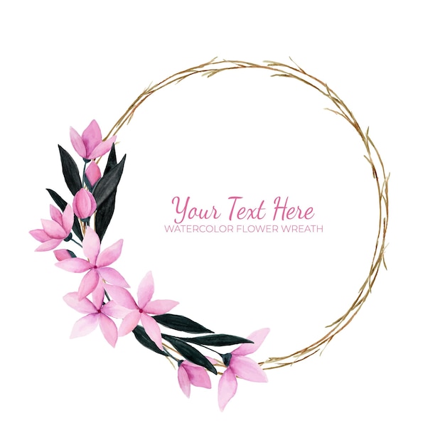 Vector manual painted of pink flower watercolor as floral wreath