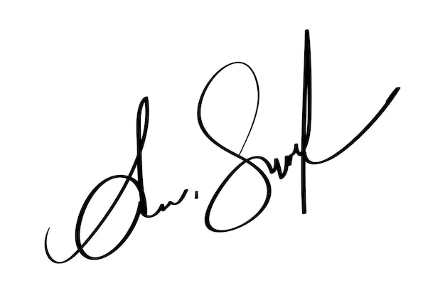 Manual signature for documents on white background hand drawn calligraphy lettering