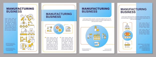 Manufacturing business blue brochure template Production of goods Leaflet design with linear icons 4 vector layouts for presentation annual reports Arial Myriad ProRegular fonts used