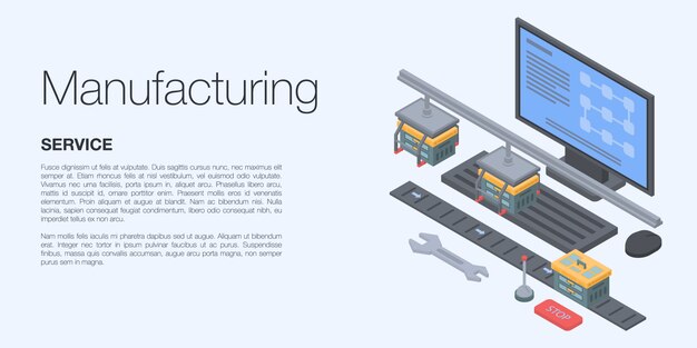 Manufacturing concept banner, isometric style