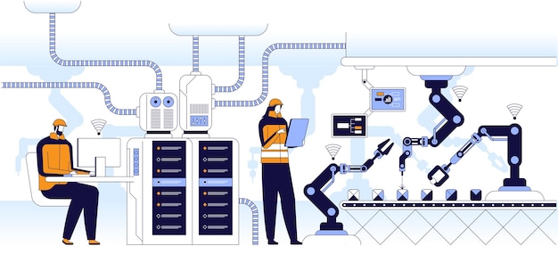 Illustrazione vettoriale piatta del controllo di produzione