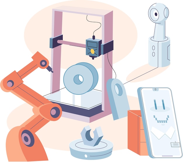 Vettore processo di produzione nel settore della produzione automatizzata intelligenza artificiale e futura tecnologia robotica in fabbrica innovazione tecnica e scientifica sviluppo dell'automazione della produzione intelligente