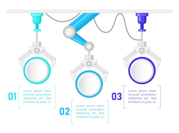 Manufacturing processes development infographic chart design template. abstract vector infochart with blank copy spaces. instructional graphics with 3 step sequence. visual data presentation