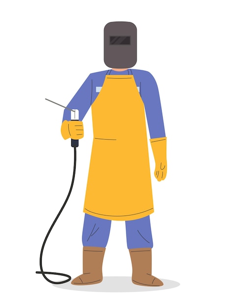 Vector manufacturing worker with metalwork welder safety gear