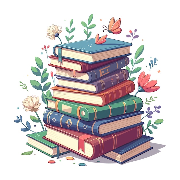 many books bunch vector illustration