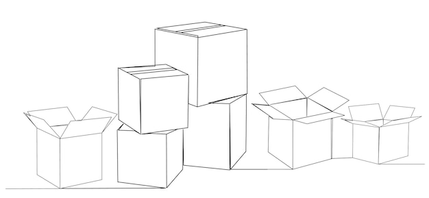 Many boxes drawing by one continuous line vector