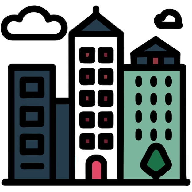 many buildings icon colored outline