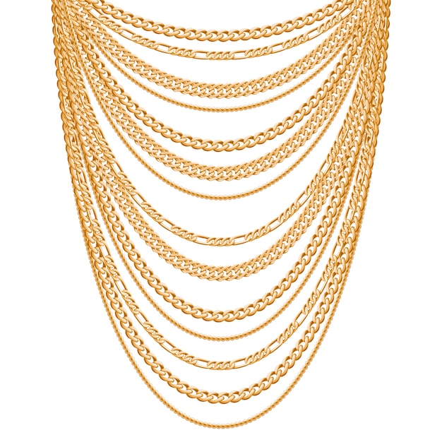 Vector many chains golden metallic necklace. personal fashion accessory .