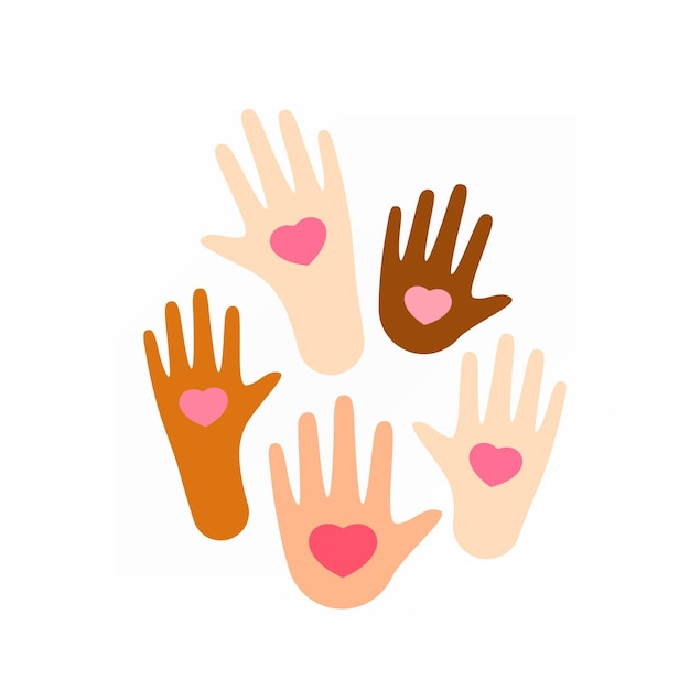 Many colored human hands with heart shape illustration