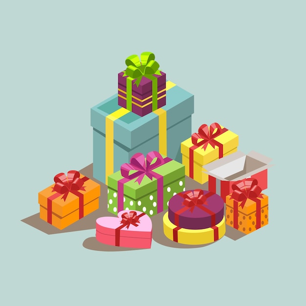 Molte scatole diverse con regali per le vacanze - vector
