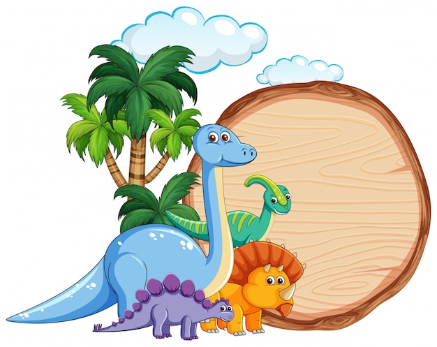 Molti dinosauri su banner in legno