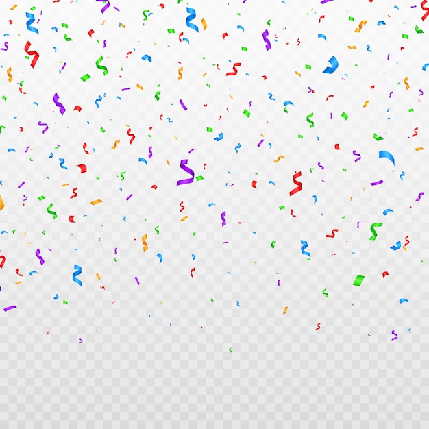 many falling tiny colorful confetti on transparent surface