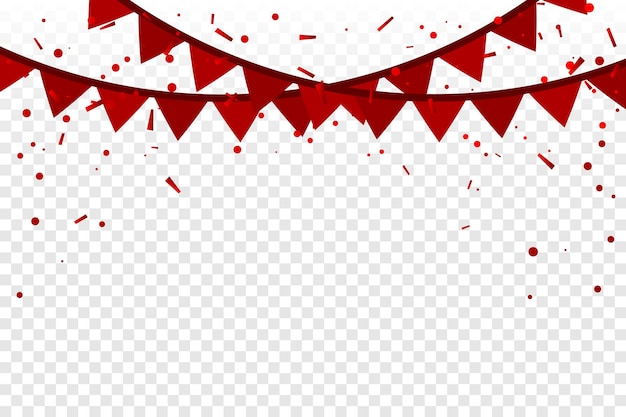 Many Falling Tiny Red Confetti And Ribbon Falling Isolated On Transparent Background. Vector