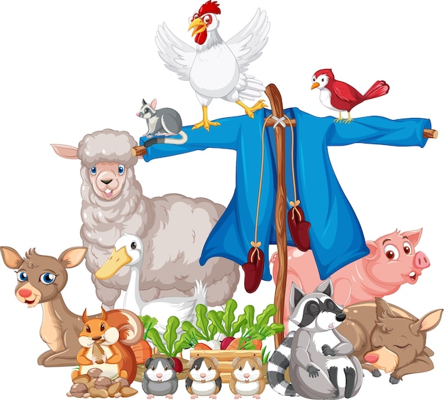 Many farm animals and vegetables