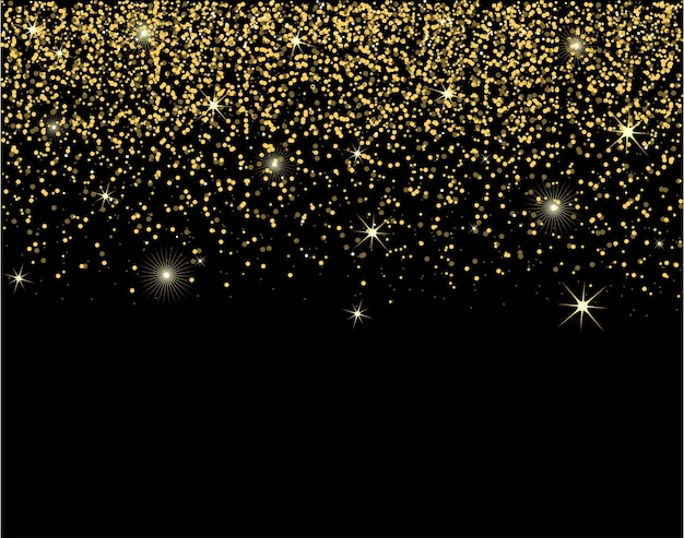 Many festive golden confetti on black background New year or birthday celebration concept The perf