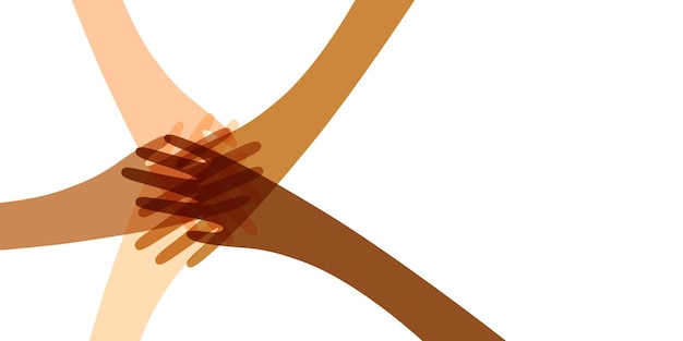 Vector many hands together color illustration