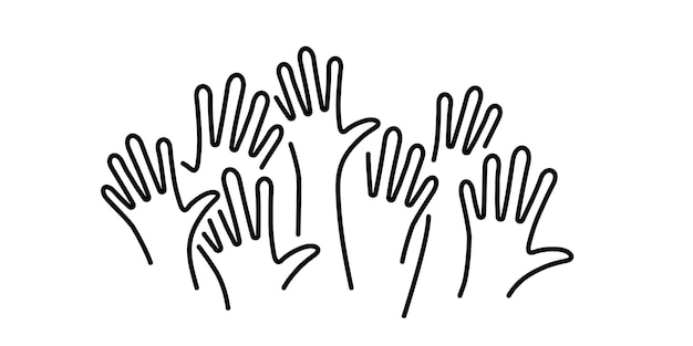 Many hands up icon over white illustration