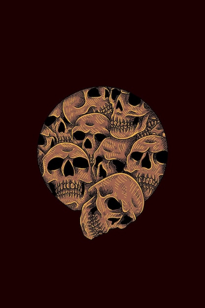 Many human skull vector illustration