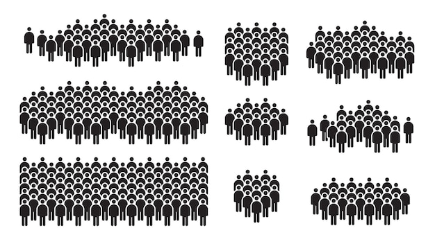 Many people group silhouette icons crowd social teamwork citizen community company team vector set